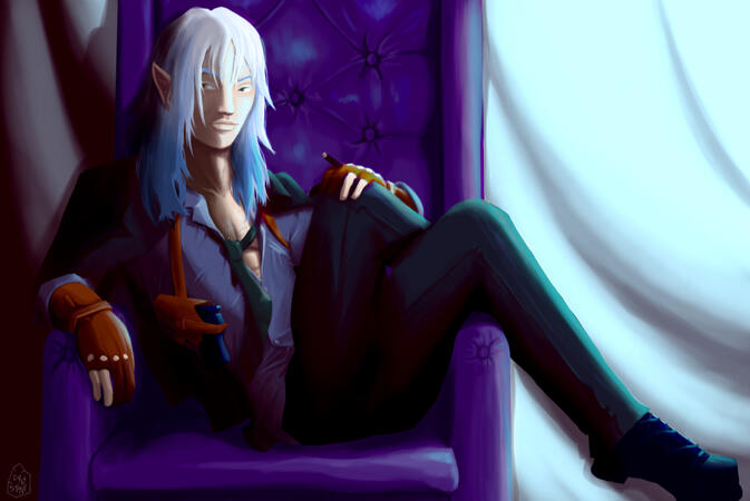 &quot;Terri Laiat Lurien&quot; A digital painting of a hitman in a velvet chair.