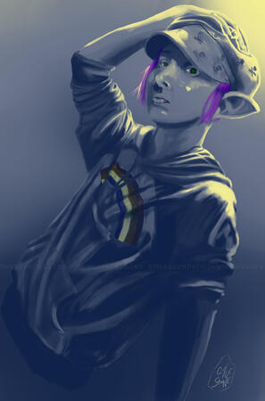 "Elf Boy" A limited pallet portrait painting.